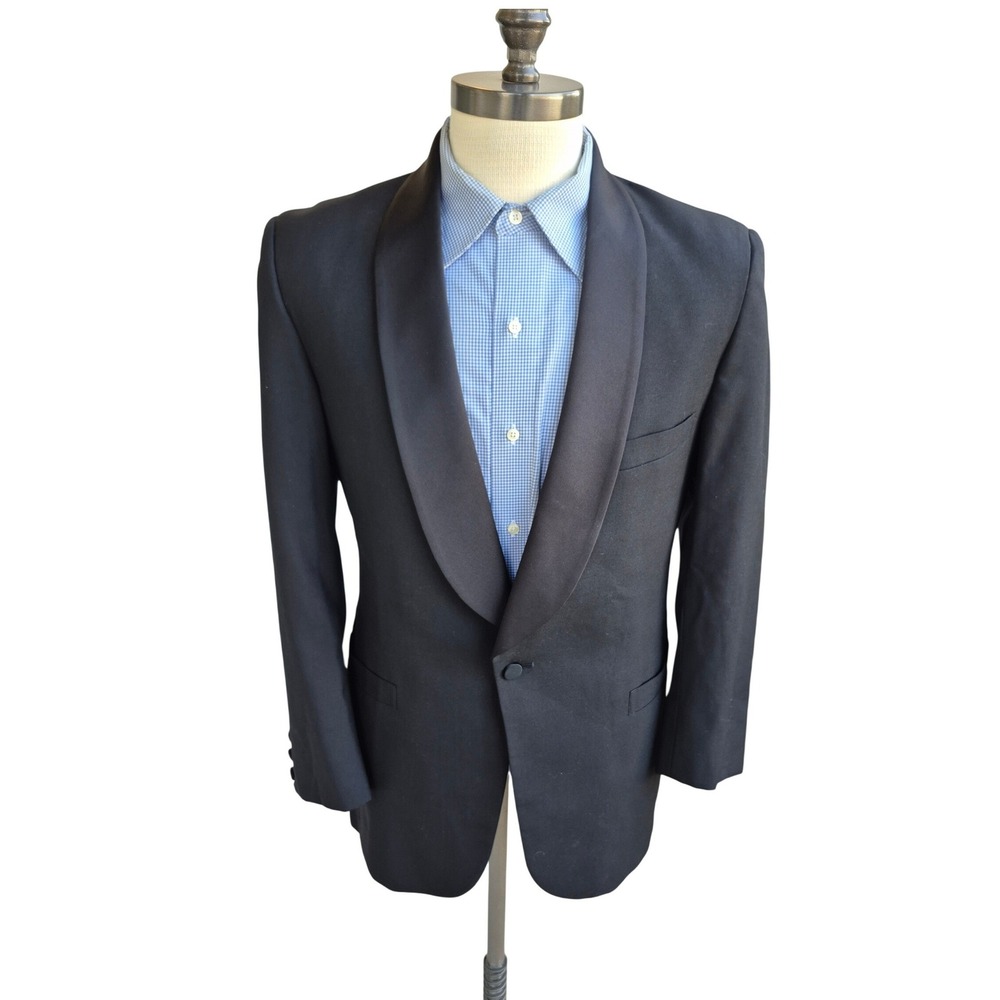 Brooks Brothers Mens 38 R Black Wool Shawl Lapel Tuxedo Jacket Blazer USA VTG